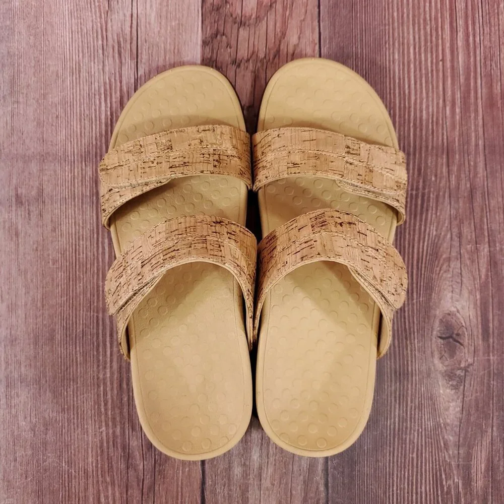 Vionic Shore Womens Size 9 Two Adjustable Straps Cork Sandals Slides Tan Comfort - Picture 6 of 14
